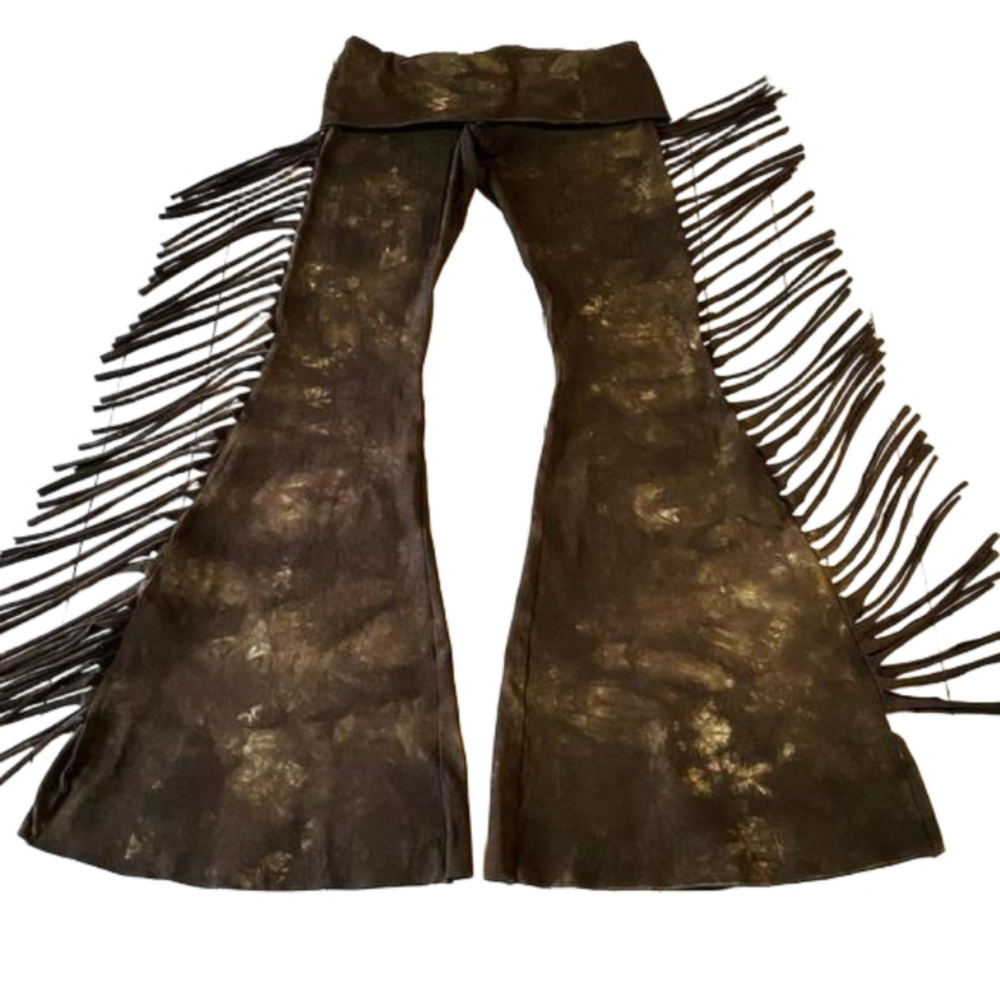 PETITE LENGTH Hiphugger Fringe Bell Bottoms in BROWN TIE DYE Rocker Festival - Picture 13 of 13